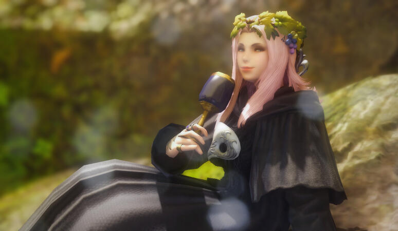 Using the grapes she rescued from the volcano area she made a wine, which proceeded to get her drunk.